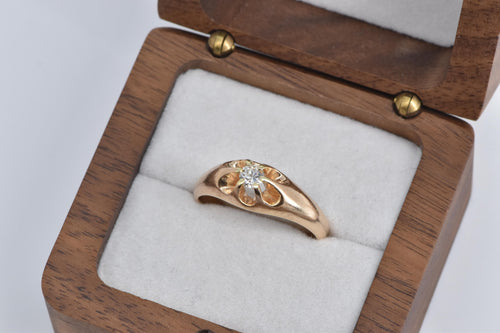 14K 0.24 Ct Old European Cut Natural Diamond Belcher Ring Yellow Gold