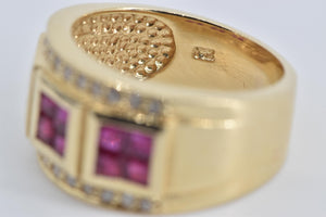 14K 2.65 Ctw Natural Ruby Diamond Squared Band Ring Yellow Gold