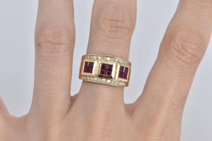 14K 2.65 Ctw Natural Ruby Diamond Squared Band Ring Yellow Gold