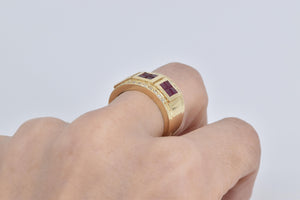 14K 2.65 Ctw Natural Ruby Diamond Squared Band Ring Yellow Gold