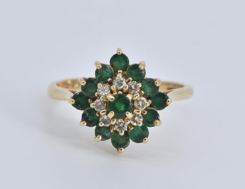 14K 0.86 Ctw Natural Emerald Diamond Cocktail Ring Yellow Gold