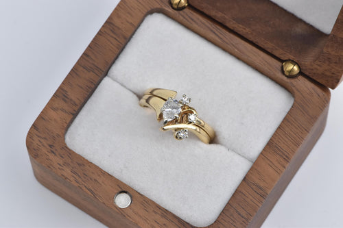 14K 0.45 Ctw Pear Natural Diamond Bridal Set Ring Yellow Gold