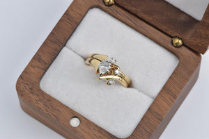 14K 0.45 Ctw Pear Natural Diamond Bridal Set Ring Yellow Gold
