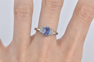 14K Emerald Cut Tanzanite Diamond Statement Ring White Gold