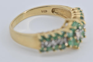 14K 1.10 Ctw Emerald Flower Natural Diamond Ring Yellow Gold