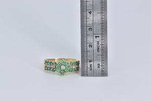 14K 1.10 Ctw Emerald Flower Natural Diamond Ring Yellow Gold