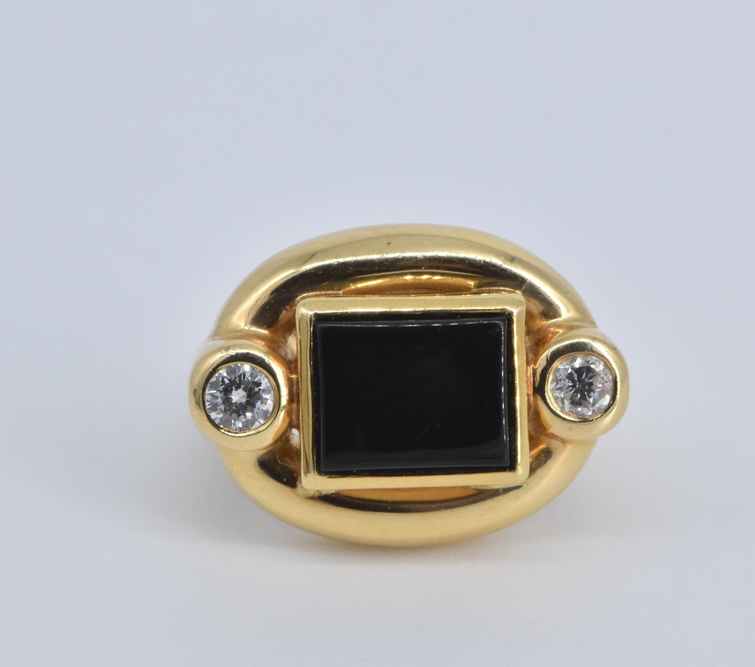 18K Square Black Onyx 0.30 Ctw Natural Diamond Ring Yellow Gold