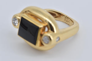18K Square Black Onyx 0.30 Ctw Natural Diamond Ring Yellow Gold