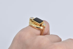 18K Square Black Onyx 0.30 Ctw Natural Diamond Ring Yellow Gold