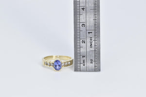 14K Oval Tanzanite Diamond Vintage Fashion Ring Yellow Gold
