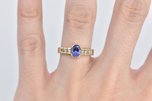14K Oval Tanzanite Diamond Vintage Fashion Ring Yellow Gold