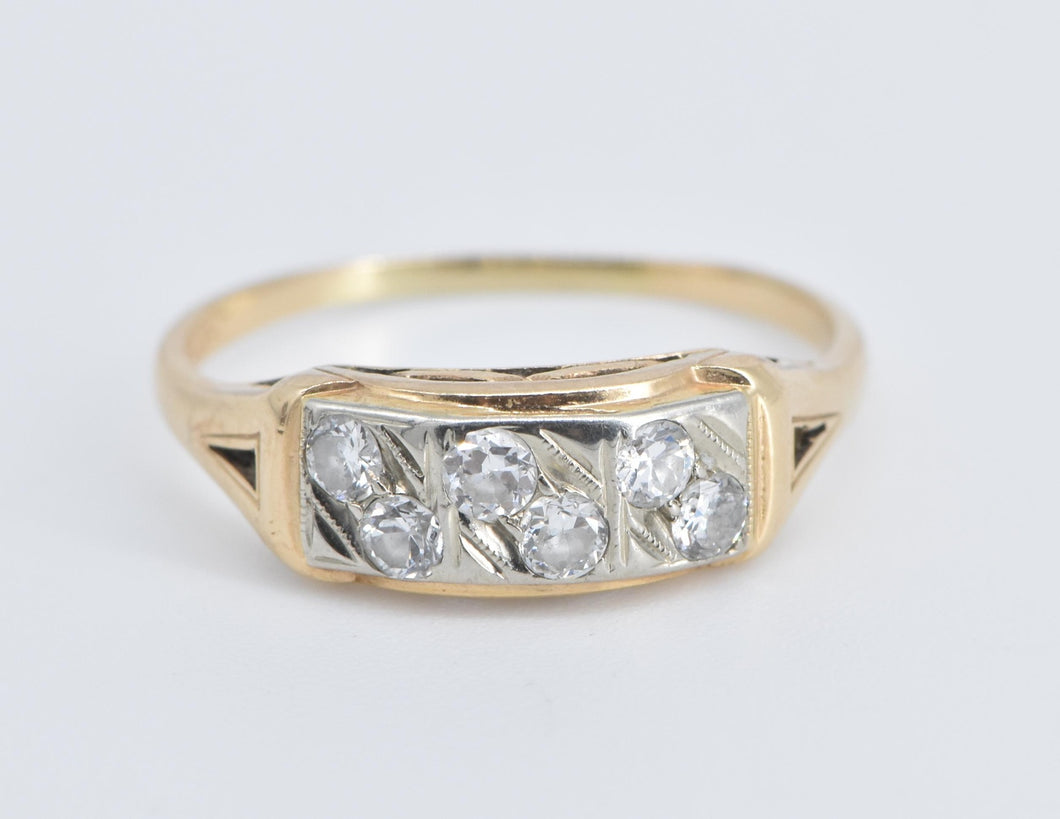 14K 1930's Art Deco Diamond Wedding Band Ring Yellow Gold