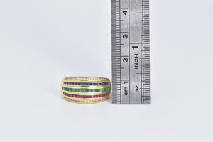 14K 0.95Ctw Natural Diamond Emerald Ruby Sapphire Ring Yellow Gold