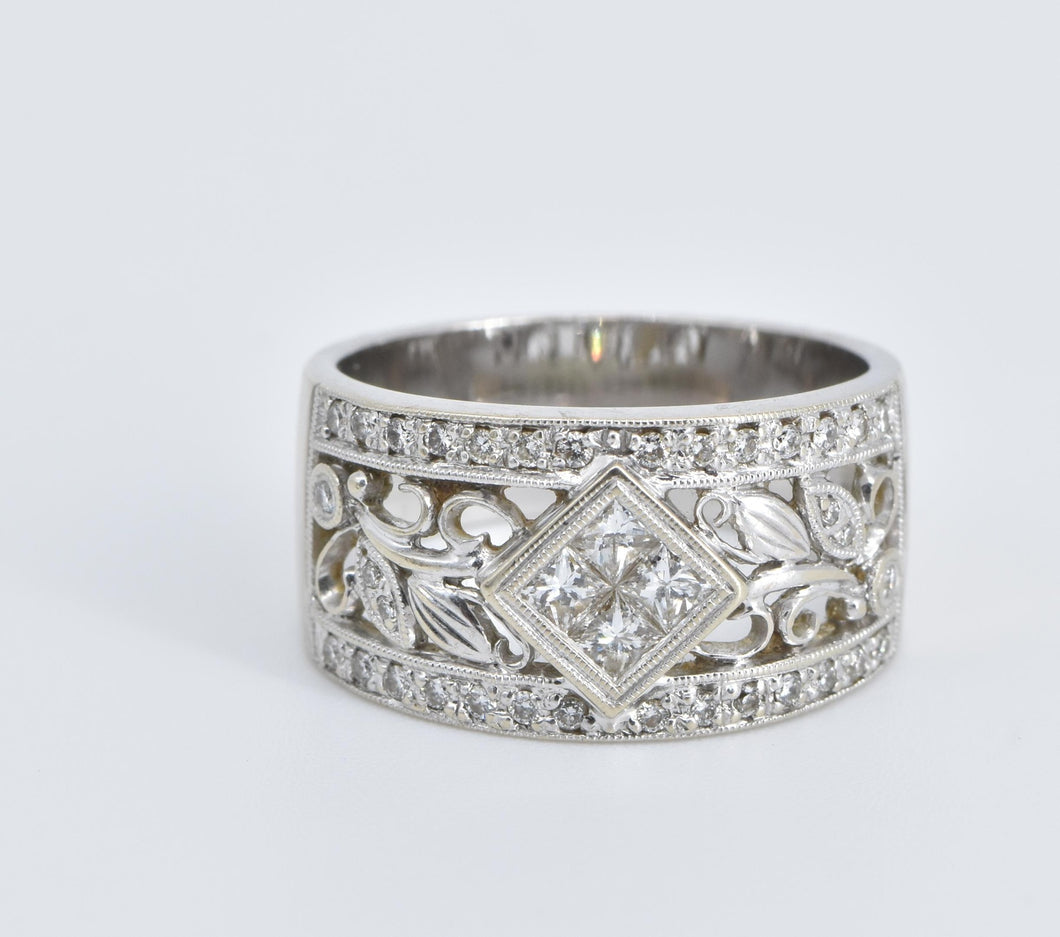 14K 0.67 Ctw Natural Diamond Vine Statement Band Ring White Gold