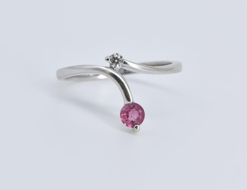 14K Pink Topaz Diamond Freeform Wrap Bypass Ring White Gold
