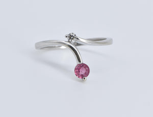 14K Pink Topaz Diamond Freeform Wrap Bypass Ring White Gold