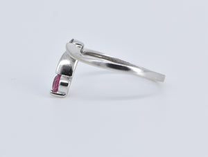 14K Pink Topaz Diamond Freeform Wrap Bypass Ring White Gold