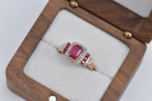 14K 1.75 Ctw Syn Ruby Diamond Halo Engagement Ring Rose Gold