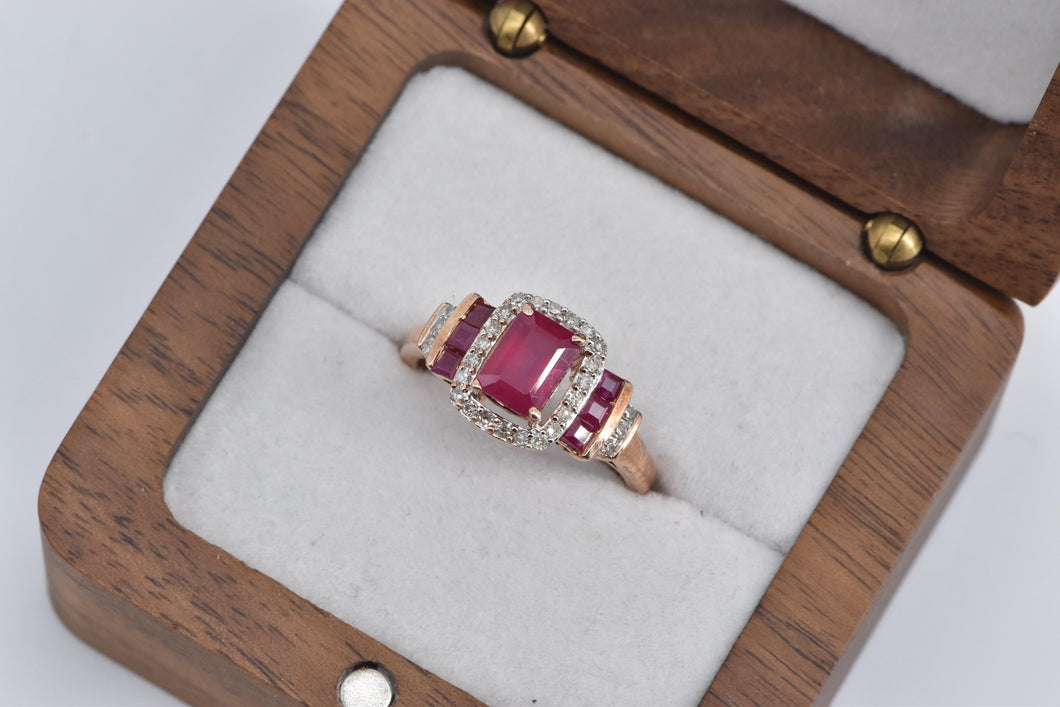 14K 1.75 Ctw Syn Ruby Diamond Halo Engagement Ring Rose Gold