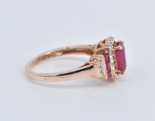 Load image into Gallery viewer, 14K 1.75 Ctw Syn Ruby Diamond Halo Engagement Ring Rose Gold