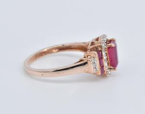 14K 1.75 Ctw Syn Ruby Diamond Halo Engagement Ring Rose Gold