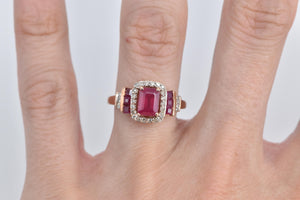 14K 1.75 Ctw Syn Ruby Diamond Halo Engagement Ring Rose Gold