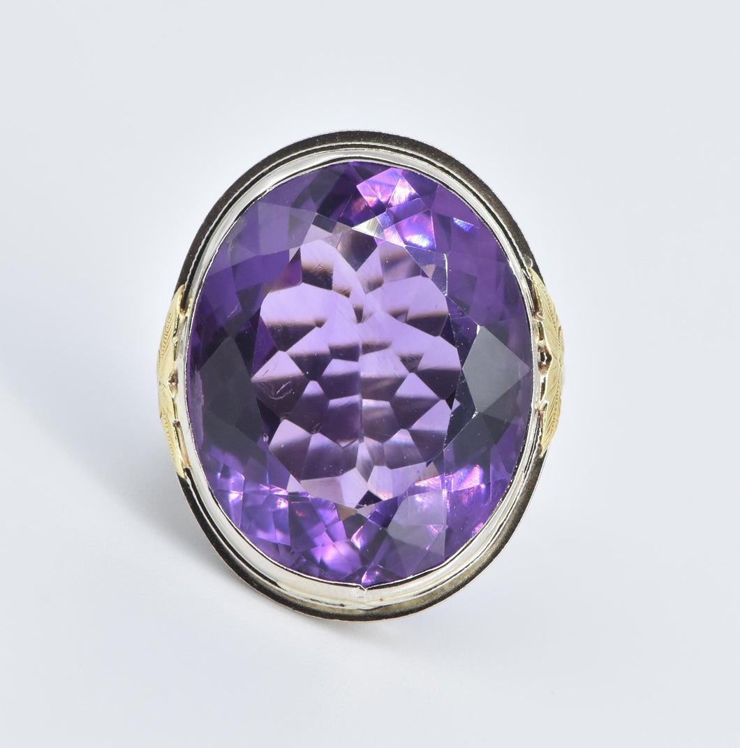 14K Art Deco Amethyst Elaborate Statement Ring White Gold