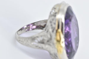 14K Art Deco Amethyst Elaborate Statement Ring White Gold