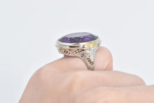Load image into Gallery viewer, 14K Art Deco Amethyst Elaborate Statement Ring White Gold