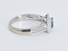 Load image into Gallery viewer, 14K Emerald Cut Blue Topaz Natural Diamond Halo Ring White Gold