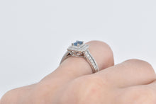 Load image into Gallery viewer, 14K Emerald Cut Blue Topaz Natural Diamond Halo Ring White Gold