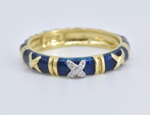 Load image into Gallery viewer, 18K Diamond X Criss Cross Enamel Statement Band Ring Yellow Gold