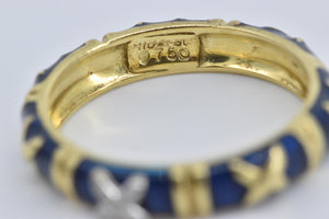 18K Diamond X Criss Cross Enamel Statement Band Ring Yellow Gold