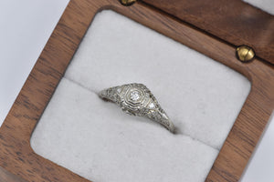 18K Art Deco Filigree Diamond Promise Engagement Ring White Gold