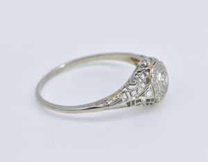 18K Art Deco Filigree Diamond Promise Engagement Ring White Gold