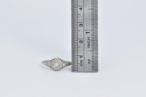 18K Art Deco Filigree Diamond Promise Engagement Ring White Gold