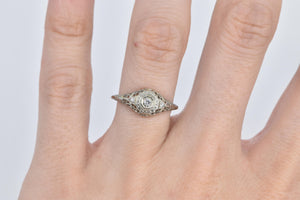 18K Art Deco Filigree Diamond Promise Engagement Ring White Gold