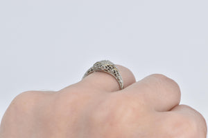 18K Art Deco Filigree Diamond Promise Engagement Ring White Gold