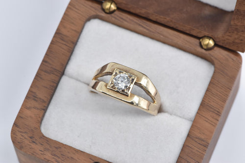 10K Vintage 0.46 Ct Natural Diamond Squared Ring Yellow Gold