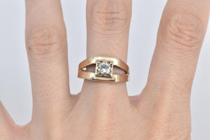 10K Vintage 0.46 Ct Natural Diamond Squared Ring Yellow Gold