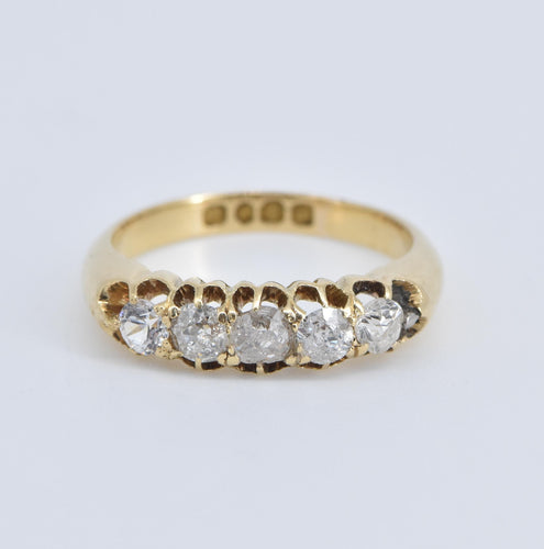 18K Vintage Natural Diamond & CZ Wedding Band Ring Yellow Gold