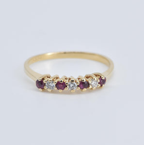 14K Natural Ruby Diamond Stacking Wedding Band Ring Yellow Gold