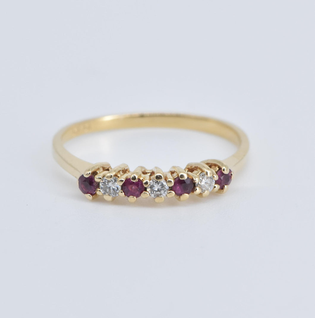 14K Natural Ruby Diamond Stacking Wedding Band Ring Yellow Gold