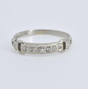 18K Art Deco Ornate Diamond Wedding Band Ring White Gold