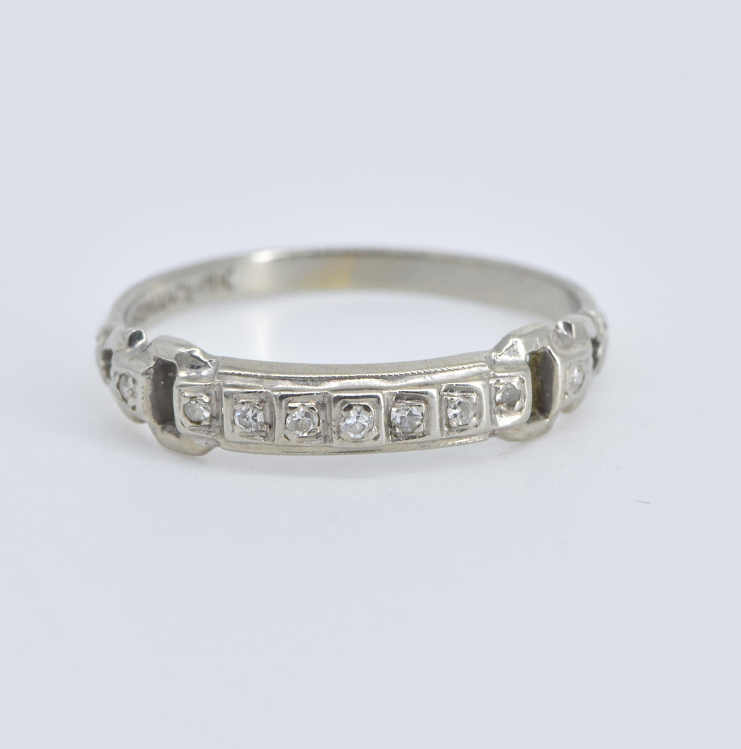 18K Art Deco Ornate Diamond Wedding Band Ring White Gold