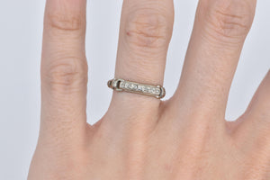 18K Art Deco Ornate Diamond Wedding Band Ring White Gold