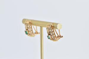 18K Natural Emerald Ornate Etruscan Revival Earrings Yellow Gold