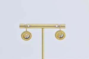 18K Platinum Diamond Amethyst Yin Yang Dangle Earrings Yellow Gold