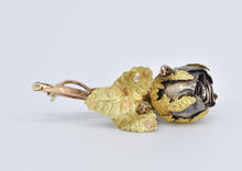 Load image into Gallery viewer, 14K 3D Sterling Silver Two Tone Rose Diamond Flower Pin/Brooch Yellow Gold