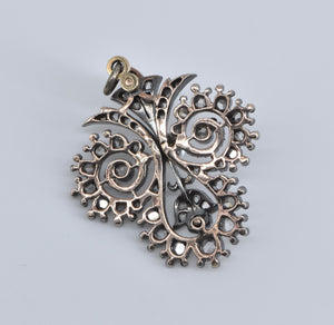 10K Victorian Rose Cut Diamond Pearl Statement Pendant Yellow Gold